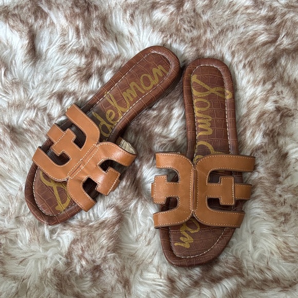 Brown Leather Slide Sandals - Picture 1 of 7